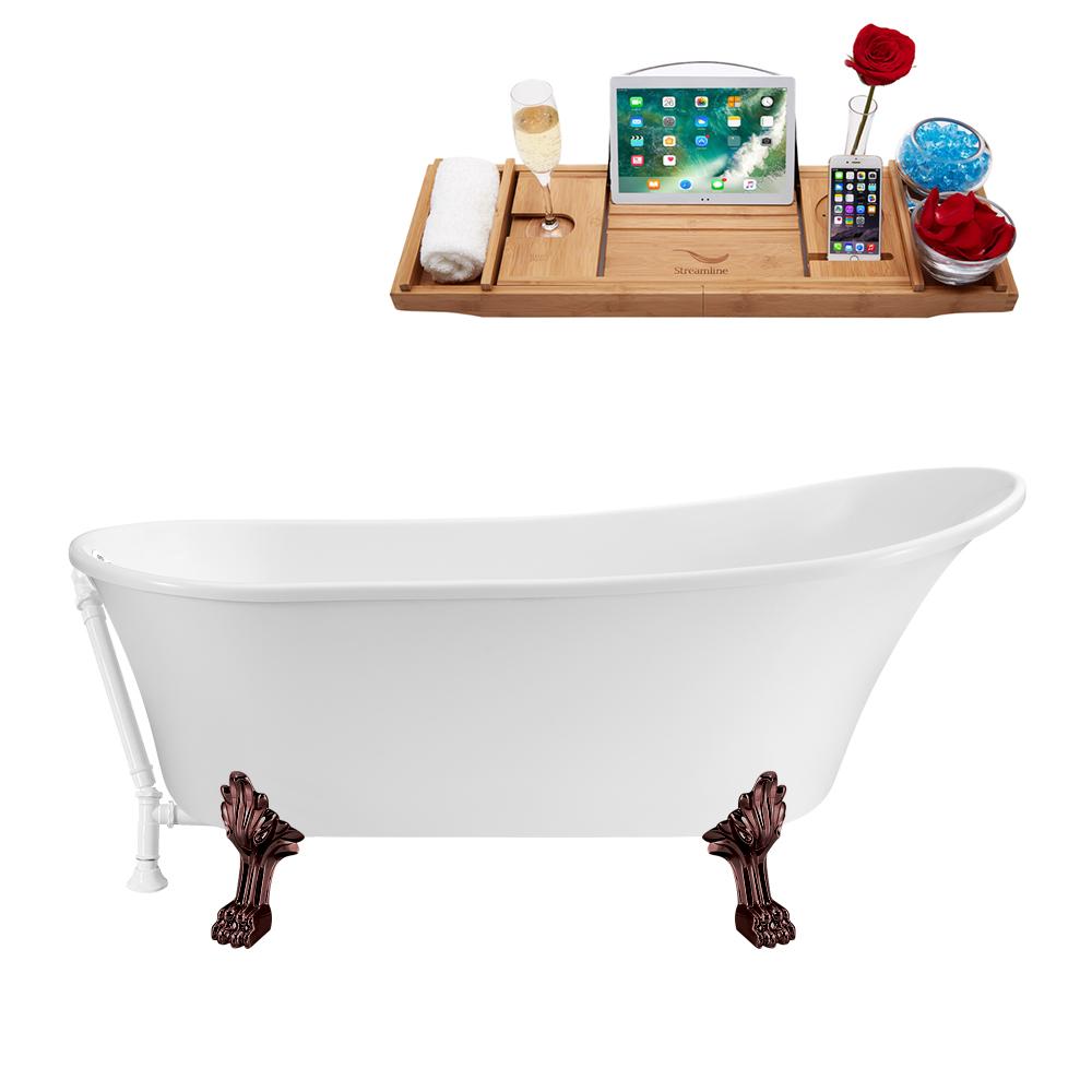 67" Streamline N340ORB-WH Soaking Clawfoot Tub and Tray With External Drain