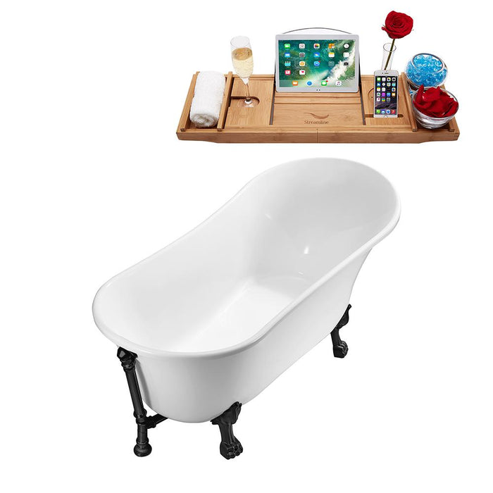 59" Streamline N341BL-BL Soaking Clawfoot Tub and Tray With External Drain