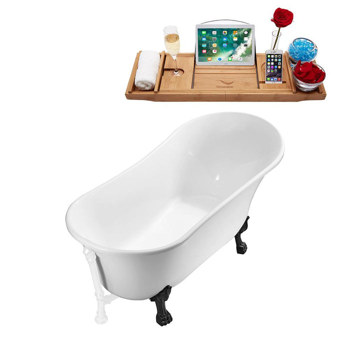 59" Streamline N341BL-WH Soaking Clawfoot Tub and Tray With External Drain