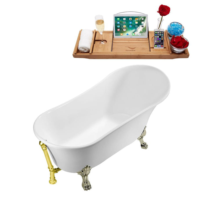 59" Streamline N341BNK-GLD Soaking Clawfoot Tub and Tray With External Drain