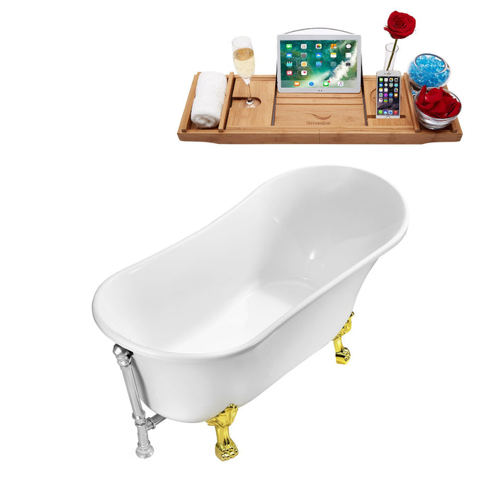 59" Streamline N341GLD-CH Soaking Clawfoot Tub and Tray With External Drain