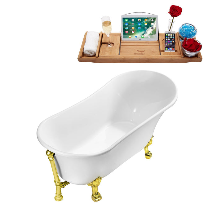 59" Streamline N341GLD-GLD Soaking Clawfoot Tub and Tray With External Drain