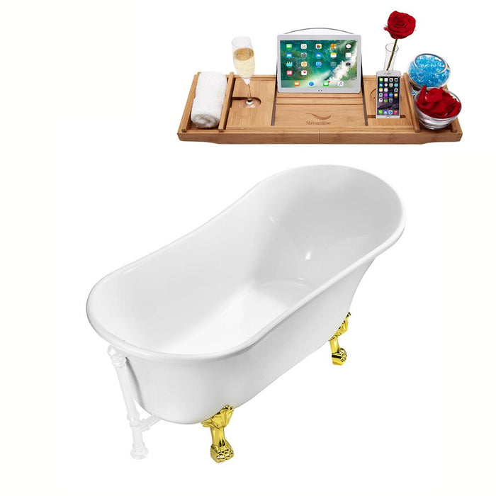 59" Streamline N341GLD-WH Soaking Clawfoot Tub and Tray With External Drain