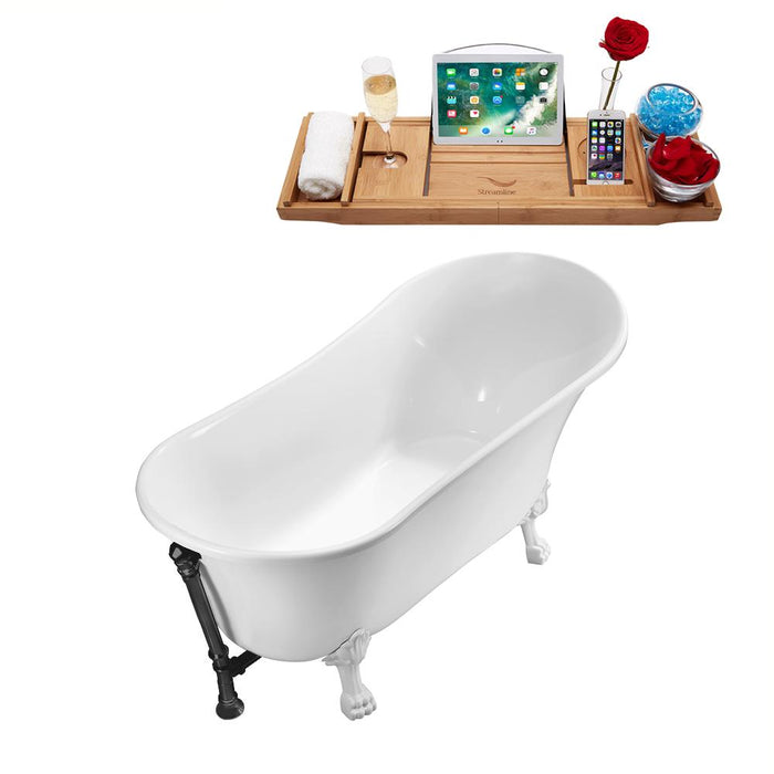 59" Streamline N341WH-BL Soaking Clawfoot Tub and Tray With External Drain