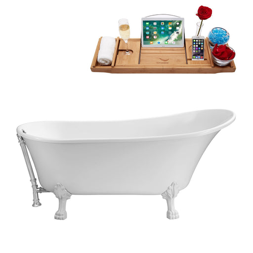 59" Streamline N341WH-CH Soaking Clawfoot Tub and Tray With External Drain