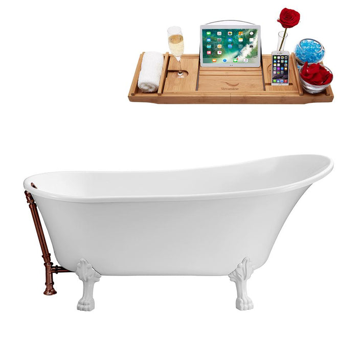 59" Streamline N341WH-ORB Soaking Clawfoot Tub and Tray With External Drain