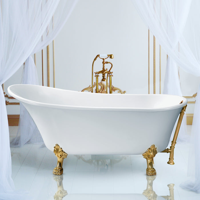 63" Streamline N342GLD-GLD Soaking Clawfoot Tub and Tray With External Drain