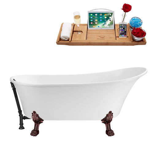 63" Streamline N342ORB-BL Soaking Clawfoot Tub and Tray With External Drain