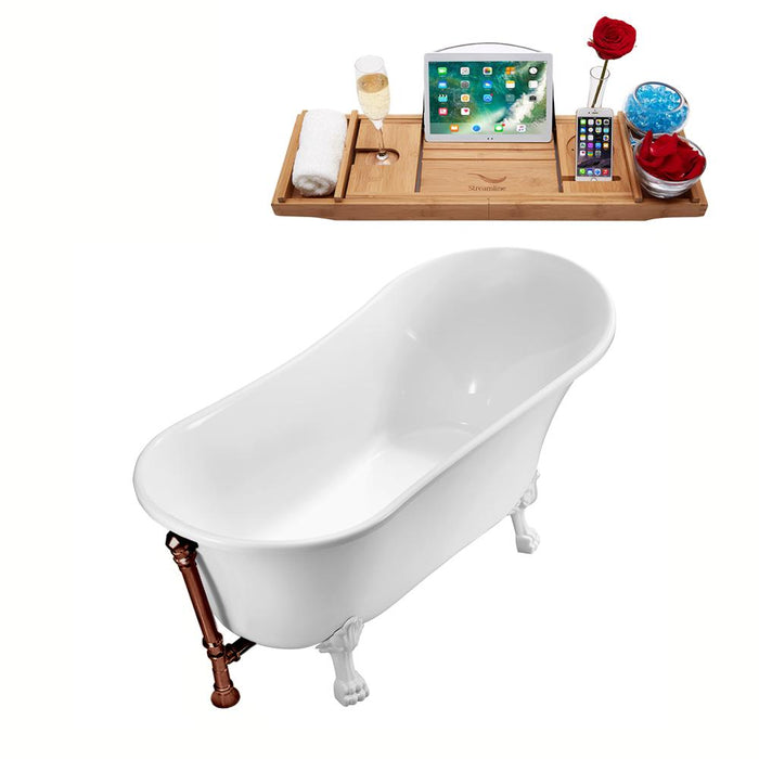 63" Streamline N342WH-ORB Soaking Clawfoot Tub and Tray With External Drain