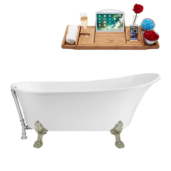 55" Streamline N343BNK-CH Clawfoot Tub and Tray With External Drain