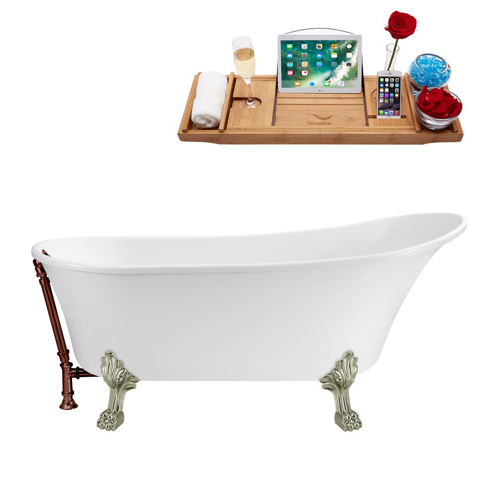 55" Streamline N343BNK-ORB Clawfoot Tub and Tray With External Drain
