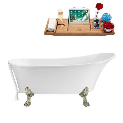 55" Streamline N343BNK-WH Clawfoot Tub and Tray With External Drain