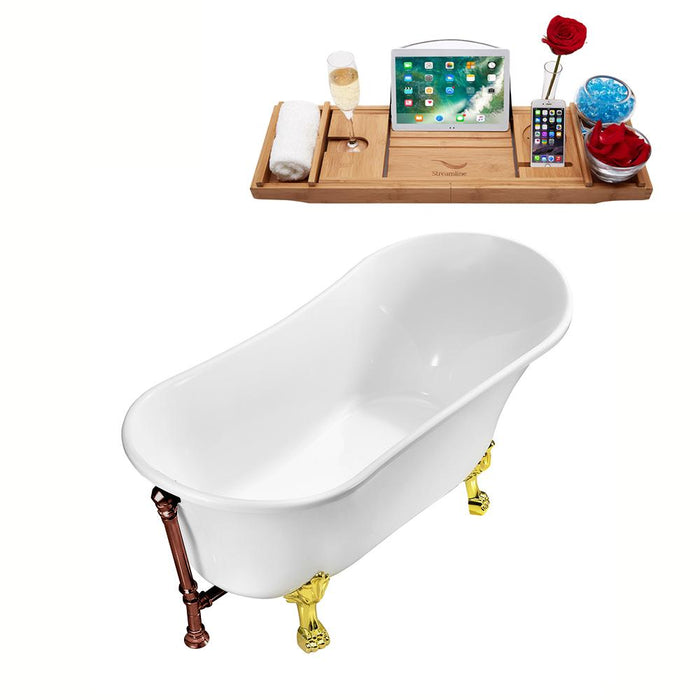 55" Streamline N343GLD-ORB Clawfoot Tub and Tray With External Drain