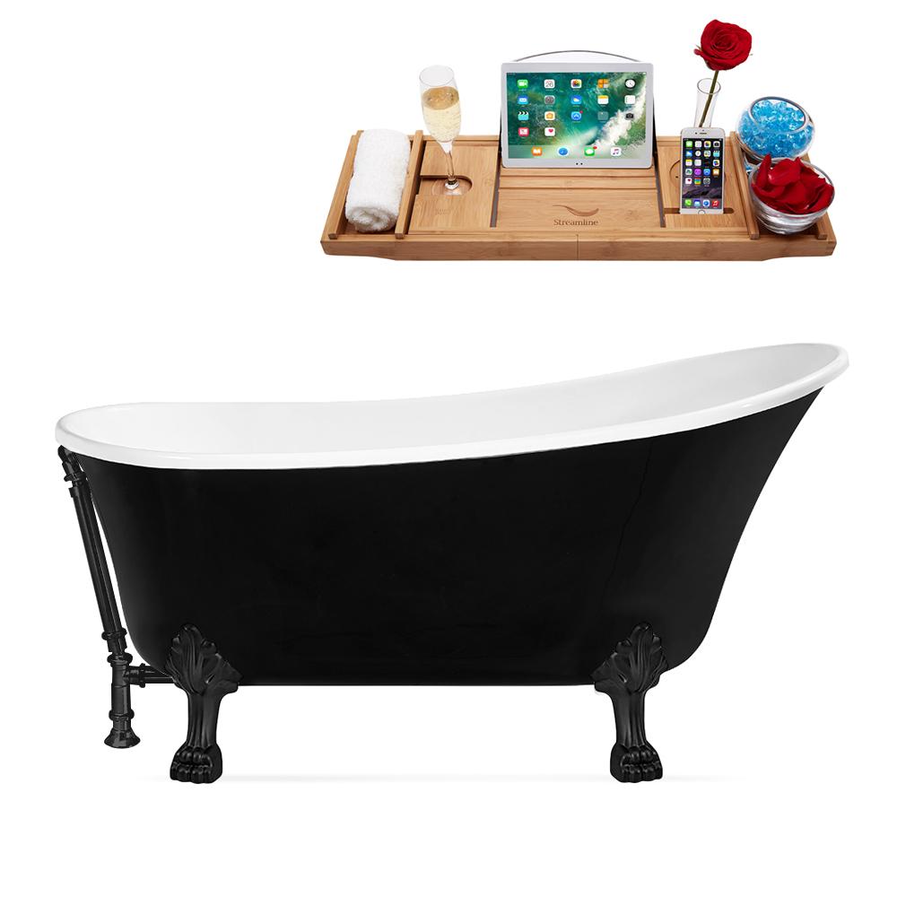 59" Streamline N344BL-BL Clawfoot Tub and Tray With External Drain