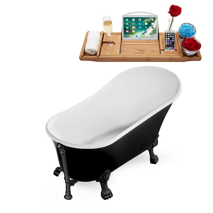 59" Streamline N344BL-BL Clawfoot Tub and Tray With External Drain