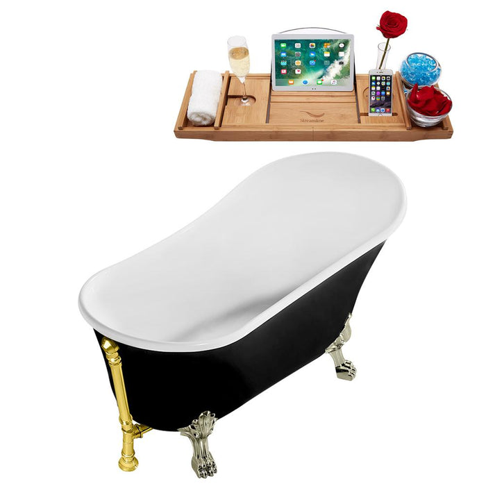 59" Streamline N344BNK-GLD Clawfoot Tub and Tray With External Drain