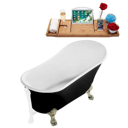 59" Streamline N344BNK-WH Clawfoot Tub and Tray With External Drain