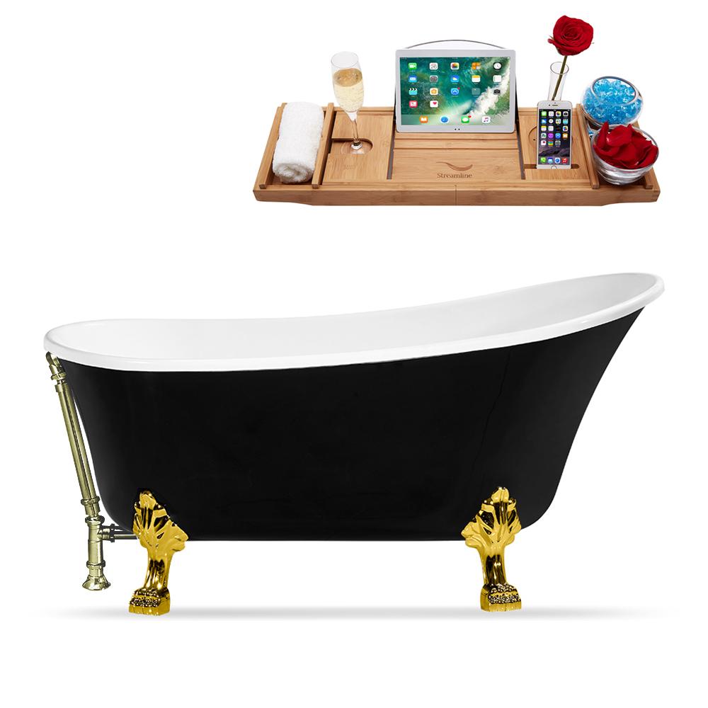 59" Streamline N344GLD-BNK Clawfoot Tub and Tray With External Drain