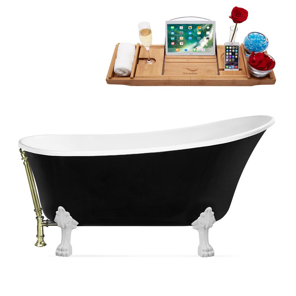 59" Streamline N344WH-BNK Clawfoot Tub and Tray With External Drain