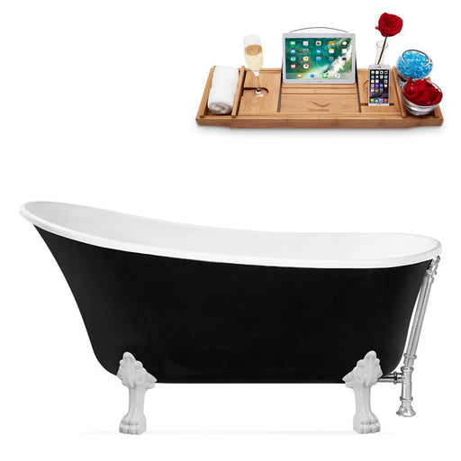 59" Streamline N344WH-CH Clawfoot Tub and Tray With External Drain