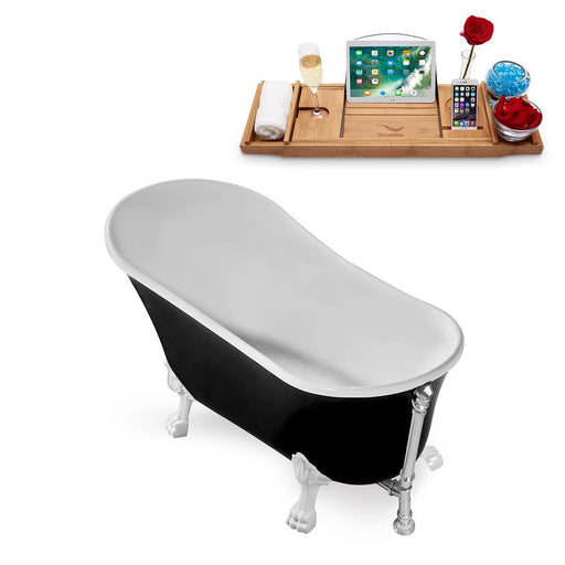 59" Streamline N344WH-CH Clawfoot Tub and Tray With External Drain