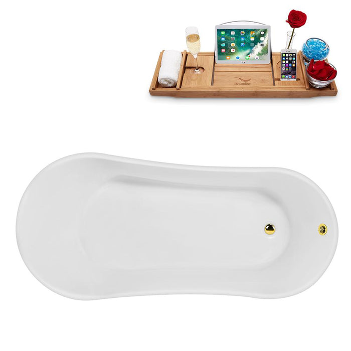 59" Streamline N344WH-GLD Clawfoot Tub and Tray With External Drain