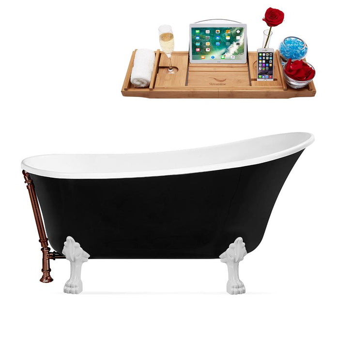 59" Streamline N344WH-ORB Clawfoot Tub and Tray With External Drain