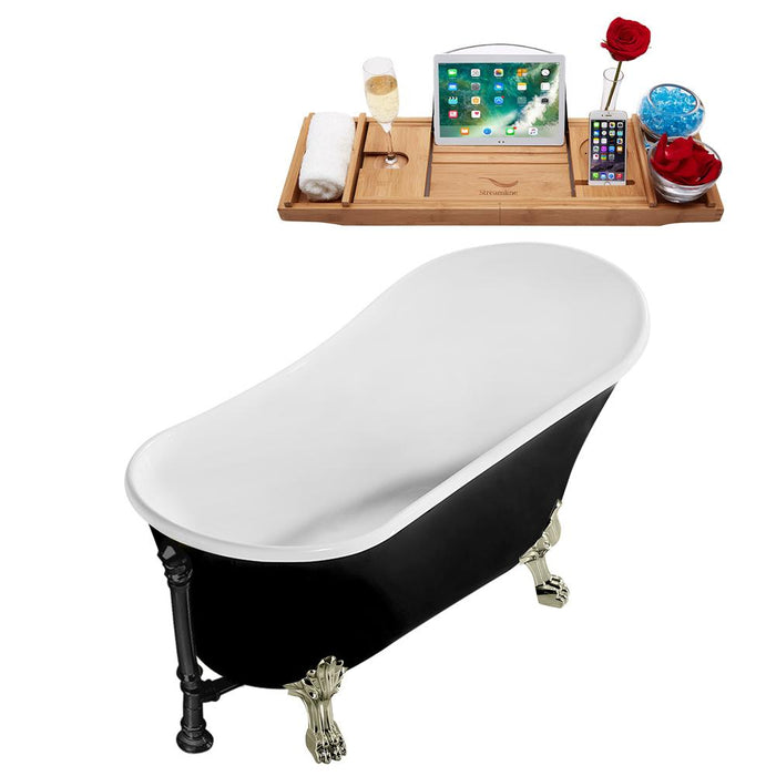 67" Streamline N345BNK-BL Clawfoot Tub and Tray With External Drain