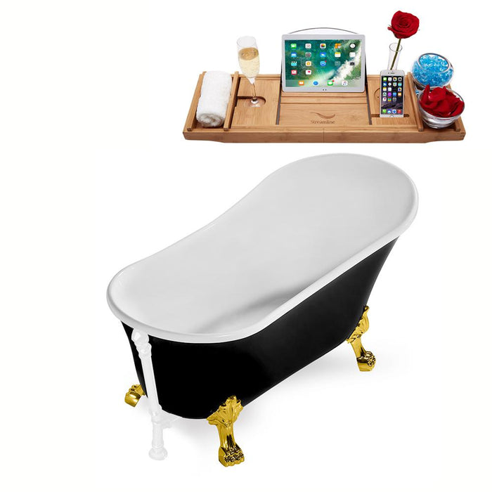 67" Streamline N345GLD-WH Clawfoot Tub and Tray With External Drain