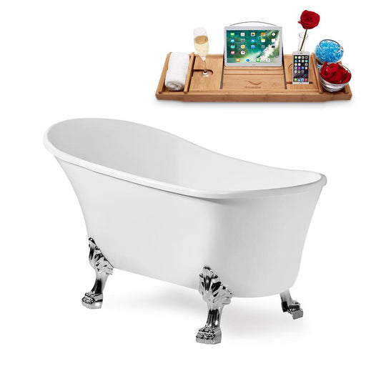 55" Streamline N346CH-IN-WH Clawfoot Tub and Tray With Internal Drain