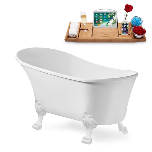 55" Streamline N346WH Clawfoot Tub and Tray With Internal Drain