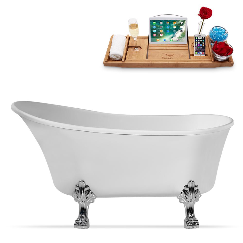 59" Streamline N347CH-IN-WH Clawfoot Tub and Tray With Internal Drain