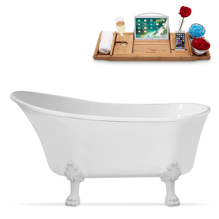 63" Streamline N348WH-IN-BL Clawfoot Tub and Tray With Internal Drain