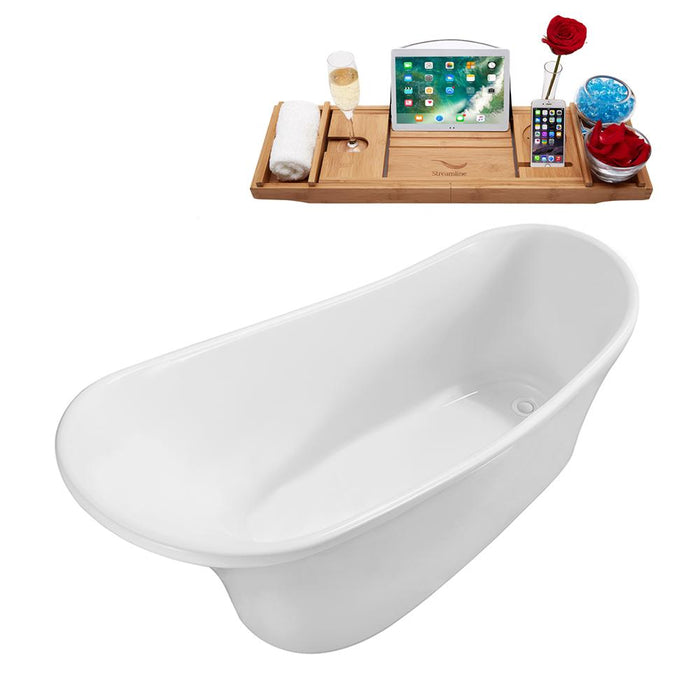 63" Streamline N460-IN-WH Soaking Freestanding Tub and Tray With Internal Drain