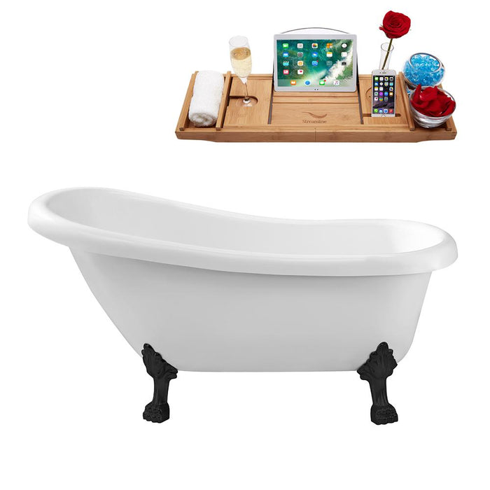 61" Streamline N480BL-IN-WH Soaking Clawfoot Tub and Tray With Internal Drain