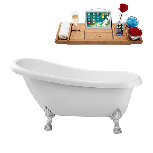 61" Streamline N480CH-IN-WH Soaking Clawfoot Tub and Tray With Internal Drain