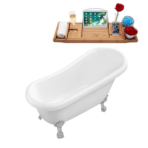 61" Streamline N480CH-IN-WH Soaking Clawfoot Tub and Tray With Internal Drain
