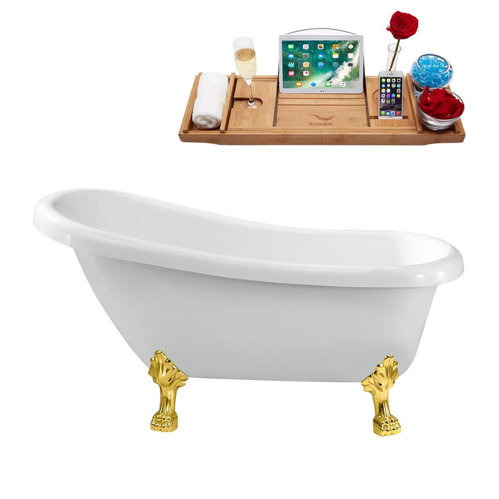61" Streamline N480GLD-IN-WH Soaking Clawfoot Tub and Tray With Internal Drain