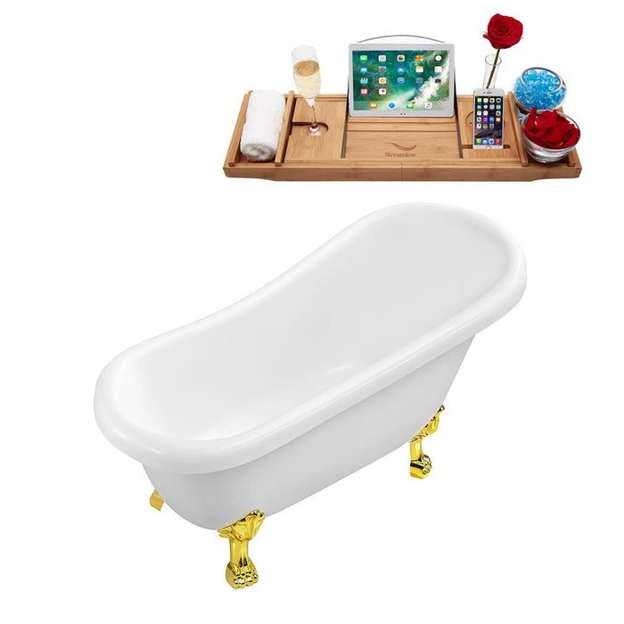 61" Streamline N480GLD-IN-WH Soaking Clawfoot Tub and Tray With Internal Drain