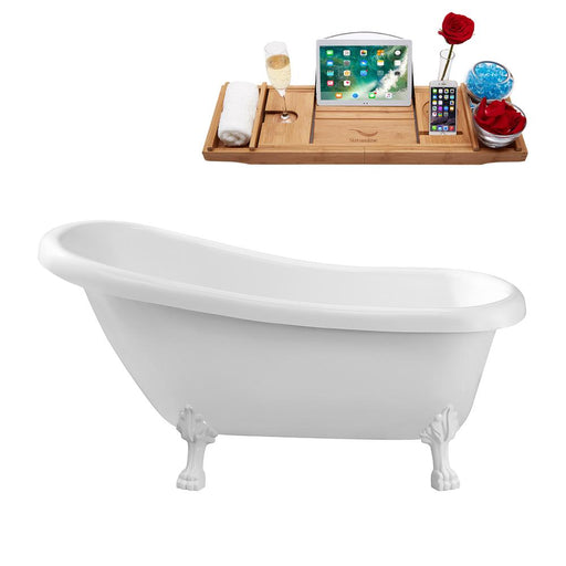 61" Streamline N480WH-IN-BL Soaking Clawfoot Tub and Tray With Internal Drain
