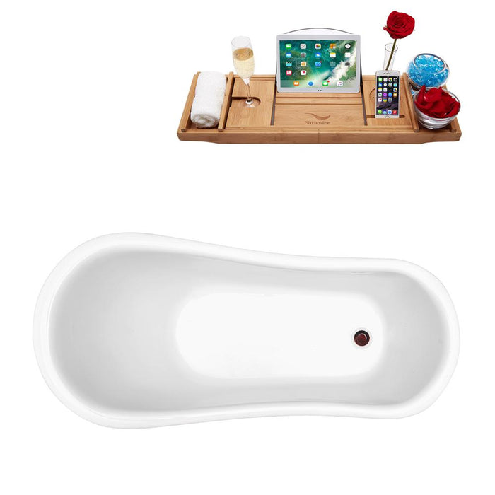 61" Streamline N480WH-IN-ORB Soaking Clawfoot Tub and Tray With Internal Drain