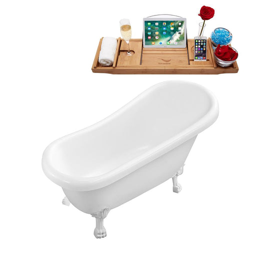 61" Streamline N480WH-IN-WH Soaking Clawfoot Tub and Tray With Internal Drain