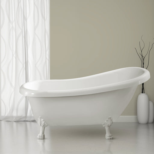 61" Streamline N480WH Soaking Clawfoot Tub and Tray With Internal Drain