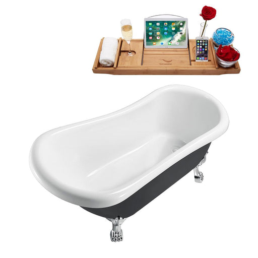 61" Streamline N481CH-IN-WH Clawfoot Tub and Tray With Internal Drain