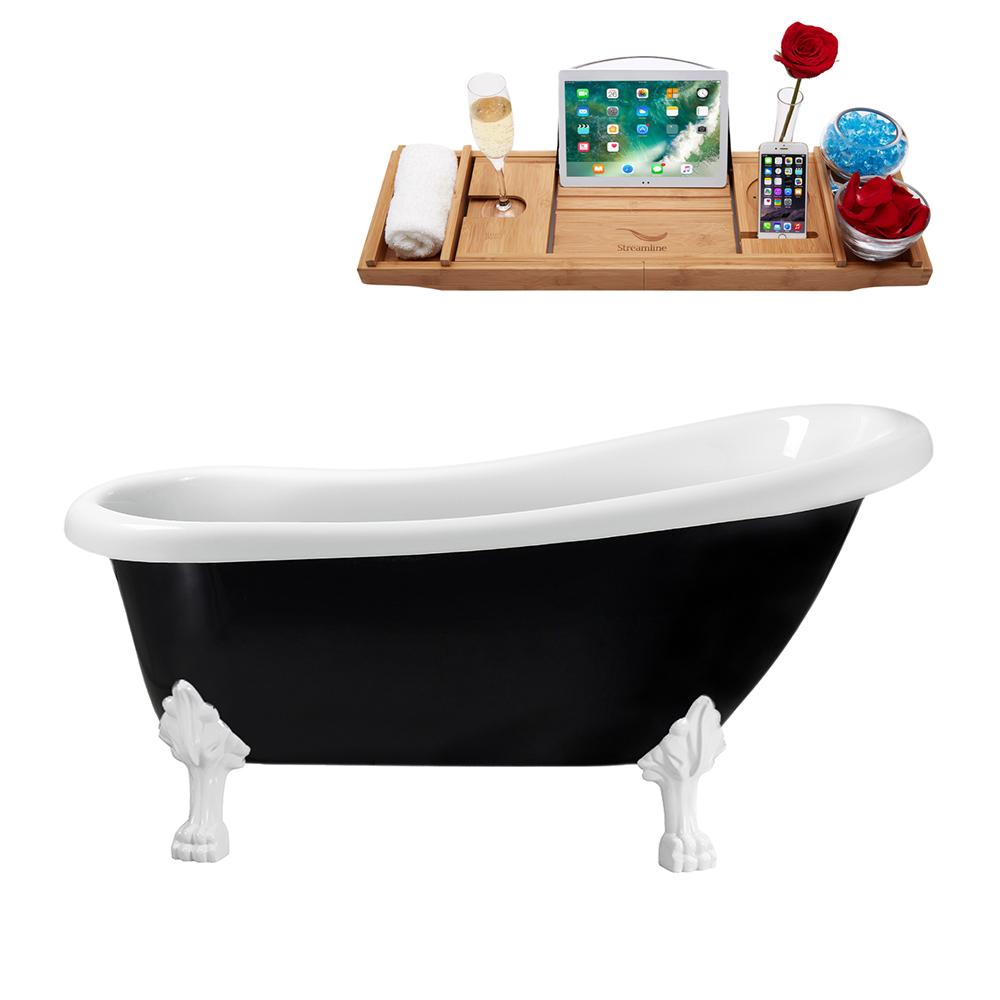 61" Streamline N481WH-IN-BNK Clawfoot Tub and Tray With Internal Drain