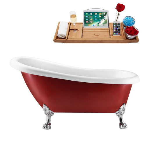 61" Streamline N482CH-IN-WH Clawfoot Tub and Tray With Internal Drain