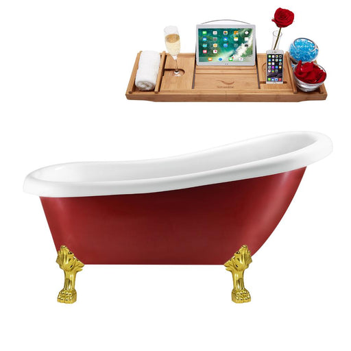 61" Streamline N482GLD-IN-WH Clawfoot Tub and Tray With Internal Drain