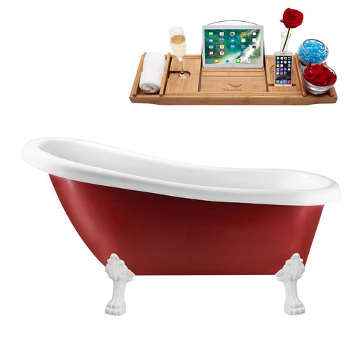 61" Streamline N482WH-IN-BL Clawfoot Tub and Tray With Internal Drain