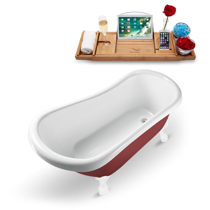 61" Streamline N482WH Clawfoot Tub and Tray With Internal Drain