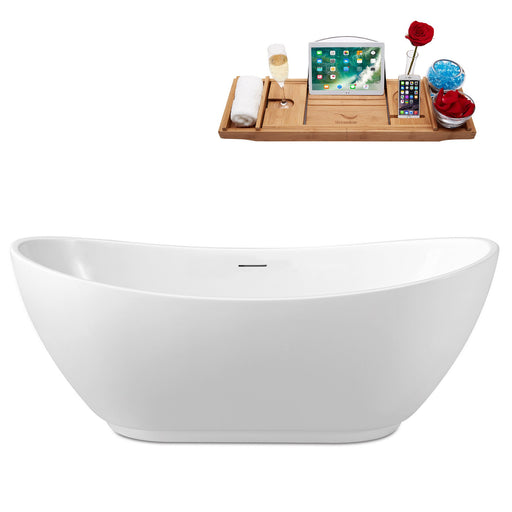 62'' Streamline N590WH Freestanding Tub and Tray With Internal Drain